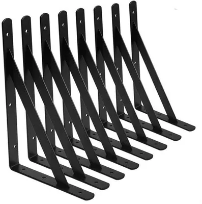 Obrázek produktu pro Úhlová podpěra – 10 ks trojúhelníkových podpěr 150 × 95 mm se šrouby – ocelová konstrukce – 10 kusů – pro vnitřní i venkovní použití – černá