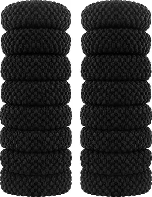 Image de set de 16 élastiques à cheveux larges en coton noir pour femmes & filles