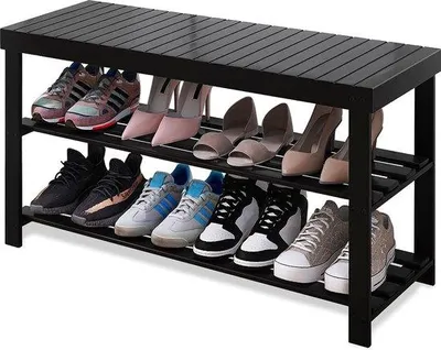 Produktbild von Famanu Schuhregal Bank 3-stufiger Schuh Organizer - Aufbewahrungsregal für Flur Badezimmer Wohnzimmer - Schwarzer Schuhaufbewahrer