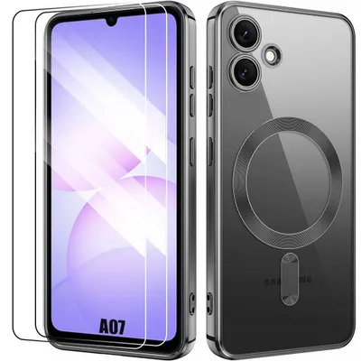 Image de Coque + 2 Verres Trempés pour Samsung Galaxy A07, Silicone avec Cercle Magnétique Protection Caméra - Noir