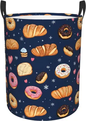 Produktbild von Wäschesack 40 × 50 cm mit Brotmuster und Griffen, faltbarer Wäschekorb für Bad und Waschküche