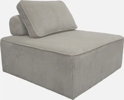 A light gray corduroy armchair without armrests, part of a modular sofa system, is shown against a white background.