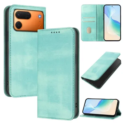 Produktbild von Handyhülle für Tecno Spark 50 Pro, Vintage Leder RFID Schutz Kartenfach Standfunktion Magnetische Klapphülle Türkis