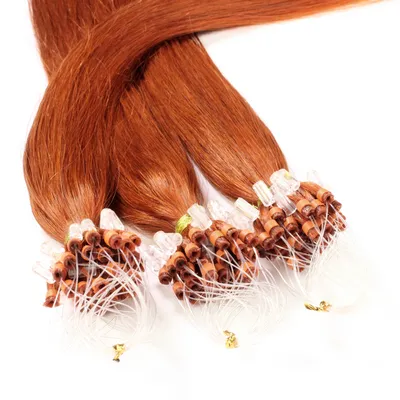 Image de hair2heart Microring Extended human hair straight - 25 mèches 0,5g 60cm 8/43 blond clair rouge doré