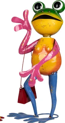 Produktbild von Dekofigur Froschlady grün mit Tasche H. 49cm bunt aus Metall Formano Garten S25