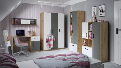 Produktbild von Jugendzimmer Set FYLI-131 in Artisan Eiche Nb., mit weiß/anthrazit