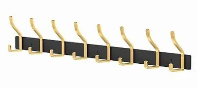 Zdjęcie produktu dla Wieszak ścienny czarny ze stali nierdzewnej 4 haczyki 30CM do ubrań