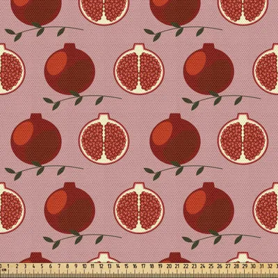 Produktbild von ABAKUHAUS Granatapfel Gewebe als Meterware, Repetitive Saftig und gesunde Früchte Entlang Reisig Anordnungsmuster, 10 M (148 x 1000 cm), Schamesröte Zinnoberrot