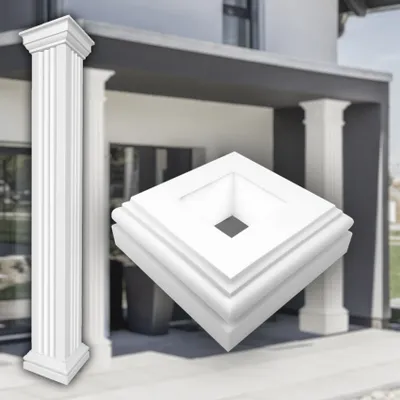 Produktbild von PRESTIGE DECOR Basis für Säulen 500x500x120mm Säulenfuß Kunstharzputz weiß, Fassadenverkleidung aussen Sockel Wandverkleidung (Basis LC115-3F, Größe L geschlossen)