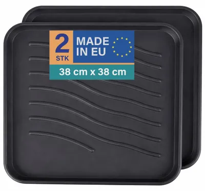 Produktbild von Schuhabtropfschale 38x38x2,5cm Schwarz 2er-Pack, Schuhwanne mit hohem Rand, wasserdicht, robuste Abtropfmatte für Schuhe, Schutz vor Schmutz & Nässe