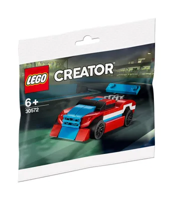A polybagged LEGO Creator set featuring a race car.