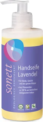 Produktbild von Sonett Handseife Lavendel 300 ml, Hände & Körper, Flüssigseife, Pumpenflasche, Lavendel, Aqua, Potassium Olivate*, Potassium Cocoate*, Coco Glucoside, Lauryl Glucoside, Alcohol denat.,..., Milde und pflegende Seife für Hände, Gesicht und den ganzen Körper. Zum Händewaschen in...
