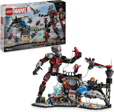 Zdjęcie produktu dla LEGO Marvel Le combat de Captain America : Civil War, 76314, 736 elementów, 9 figurek, Samolot do zbudowania, Zabawka dla chłopców 10+ lat