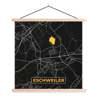 Produktbild von MuchoWow® Textilposter Schwarz und Gold - Stadtplan - Eschweiler - Deutschland - Karte 120x120 cm mit holzfarbenen Rahmen - Textil-Poster