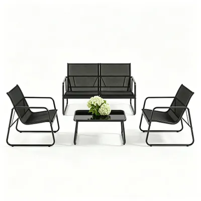 Image de Ensembles de meubles de jardin Bealife, ensemble salon de jardin 4 pièces, 1 table avec 1 chaise double 2 chaises simples, jardin et balcon