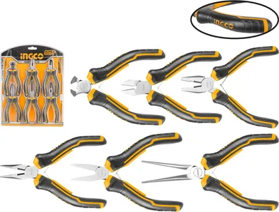 Immagine prodotto di Set 6 mini pinze combinate da 4,5" , taglio diagonale,a becco lungo, a becco piatto, in acciaio Cr-V 115 mm Ingco