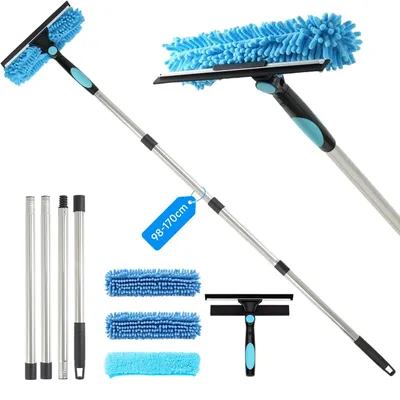 Fensterreiniger 4-in-1 mit Teleskopstiel, 160 cm, Blau