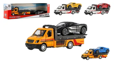 Obrázok produktu pre Odťahovka + autíčko z kovu/plastu, 11 cm, na natiahnutie, rôzne druhy v krabičke 24 x 7,5 x 6 cm
