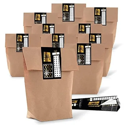 Produktbild von Logbuch-Verlag 100 Weihnachtsbeutel aus Kraftpapier mit Weihnachtssticker zum Beschriften - vintage Verpackung WeihnachtenWeihnachtssticker zum Beschriften / 50 Stück
