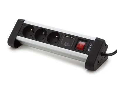 Produktbild von Perel Steckdosenleiste mit Schalter, 3 Steckdosen Typ E mit Kindersicherung, 2 USB-Anschlüsse für