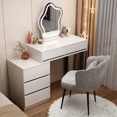 Productafbeelding van Makeuptafel - Kaptafel - Make-up Tafel - Schminktisch - Cosmetica Tafel - 5 Lades - MDF Met Metaal