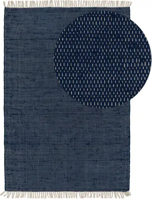 Produktbild von benuta Baumwollteppich Tom Dunkelblau 200x300 cm Skandinavisch Wohnzimmerteppich Fransen Baumwolle Rechteckig