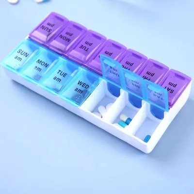 Produktbild von CHPN - Pillenbox - Medikamentenbox - Pillenbox - 7 Tage - 2 pro Tag - 14 Fächer - Medikamentenbox - Medikamente aufbewahren - Urlaubszubehör - Universell