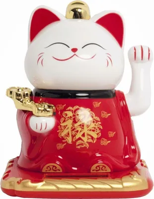 A solar-powered lucky cat figurine.