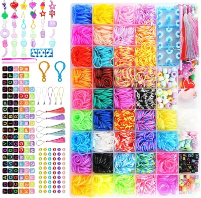 Obrázek produktu pro 3800+ kusů sady gumiček Loom Bands – 54 kusů pletených náramků z gumiček pro děti – Součástí balení: tkačka, háček a gumičky