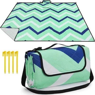 Immagine prodotto di Telo da picnic Famanu XXL, impermeabile, con picchetti - 200 x 200 cm - Motivo a onde