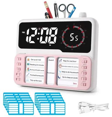 Visueller Timer mit Aufgabenplaner, Countdown & Alarm, Rosa
