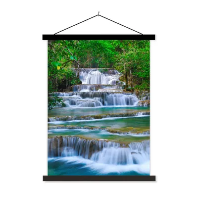 Produktbild von MuchoWow® Textilposter Wasserfall - Bäume - Natur - Dschungel 120x160 cm mit schwarzem Rahmen - Magnetischer