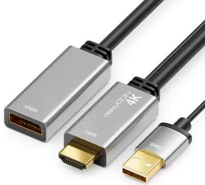 Produktbild von deleyCON 4K HDMI auf DisplayPort Adapter (für DisplayPort Monitor) 4K@60Hz HDR - Aluminiumgehäuse - Wandler Konverter Kabel für PS4 PS5 XBOX PC Computer Notebook Monitor