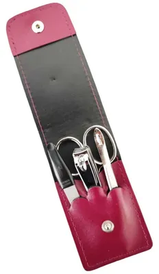 Produktbild von 4-teiliges Solingen* Maniküre Set mit echt Leder Etui, Nagelschere, Feile, Pinzette Beere