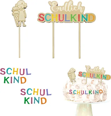 Produktbild von Oblique Unique Torten Kuchen Topper Aufsatz Endlich Schulkind + Mädchen + Buchstaben für Schuleinführung Muffin Topper Kuchendeckel