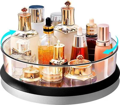 Image de Unyqoos® Plateau tournant "Lazy Susan" – Plateau de 29 cm avec surface antidérapante, organisateur rotatif pour épices et réfrigérateur, de couleur blanche, avec contenants