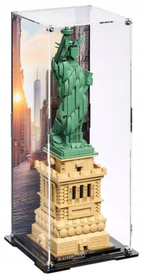Productafbeelding van Zwarte displayvitrine met bedrukte achterwand voor LEGO® 21042 Architecture – Vrijheidsbeeld