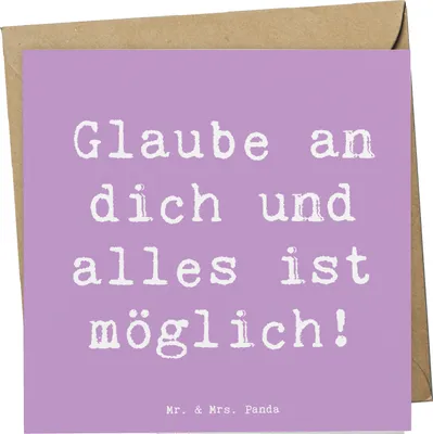 Produktbild von Mr. & Mrs. Panda Grußkarte Spruch Vertrauen in eigene Fähigkeiten haben - Lavendeltraum - Geschenk, faltkarte, ermutigende Geschenke, Trost, Selbstvertrauen, anlasskarte