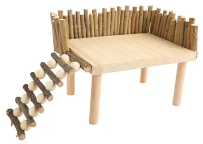 Productafbeelding van Hamsterplatform met omheining - Houten klimladder - Veiligheidsomheining - Speelplatform - Geschikt voor kleine huisdieren - Gemaakt van hout - Hamsterspeelhuis