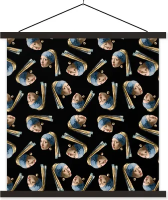 Produktbild von MuchoWow® Textilposter Schnittmuster - Das Mädchen mit dem Perlenohrring - Vermeer 60x60 cm mit schwarzem Rahmen - Posteraufhänger