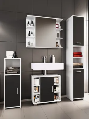 Produktbild von VCM 4-tlg. Badmöbelset | Badmöbel | Set aus Unterschrank, Midischrank, Hochschrank und Spiegelschrank | Badezimmermöbel - Zalo II