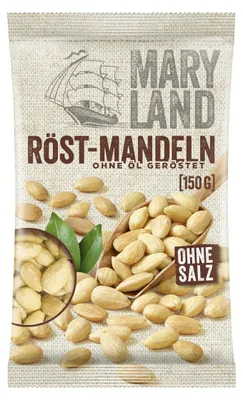 Zdjęcie produktu dla Maryland, orzechy migdałowe, prażone bez oleju, blanszowane, bez soli, 150g