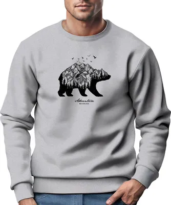 Produktbild von Sweatshirt Herren Bär Abenteuer Berge Wald Bear Mountains Adventure Rundhals-Pullover Neverless® grau 4XL