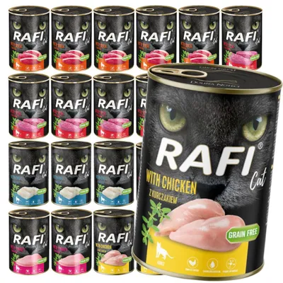 Zdjęcie produktu dla Rafi Cat Adult 24x400g Bezzbożowa Mokra Karma Dla Kota Mix 5 Smaków