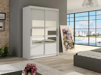 Obrázok produktu pre Zrkadlová šatníková skriňa 120 cm GASPARA 5 - biela