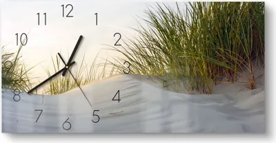 Produktbild von DEQORI Glasuhr 60x30 cm Zahlen 'Düne mit Dünengras' Wanduhr Glas Uhr Design leise