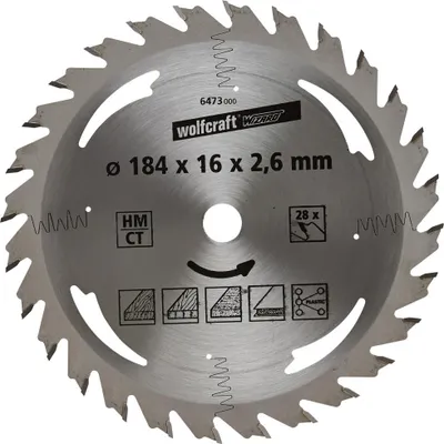 Produktbild von Wolfcraft Kreissägeblatt Serie silber Ø 184 mm Bohrung Ø 16 mm