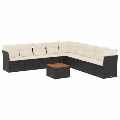 Produktbild von vidaXL 10-tlg. Garten-Sofagarnitur mit Kissen Schwarz Poly Rattan