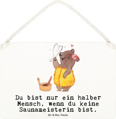 Produktbild von Mr. & Mrs. Panda Schild Saunameisterin Herz DIN A6 - Weiß - Geschenk, wandtafel, Türschild, Holzschild, Deko Wandbild, Holz