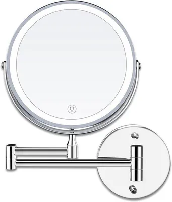 Imagen del producto de Espejo de baño con iluminación LED, aumento de 10X/1X, rotación de 360 grados, 20 cm (8 pulgadas), conexión USB, 3 colores ajustables